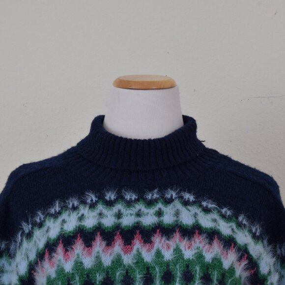 Free Assembly Woman's Sweater Fuzzy Mock Neck Recycled Polyester Navy size L - Picture 7 of 12